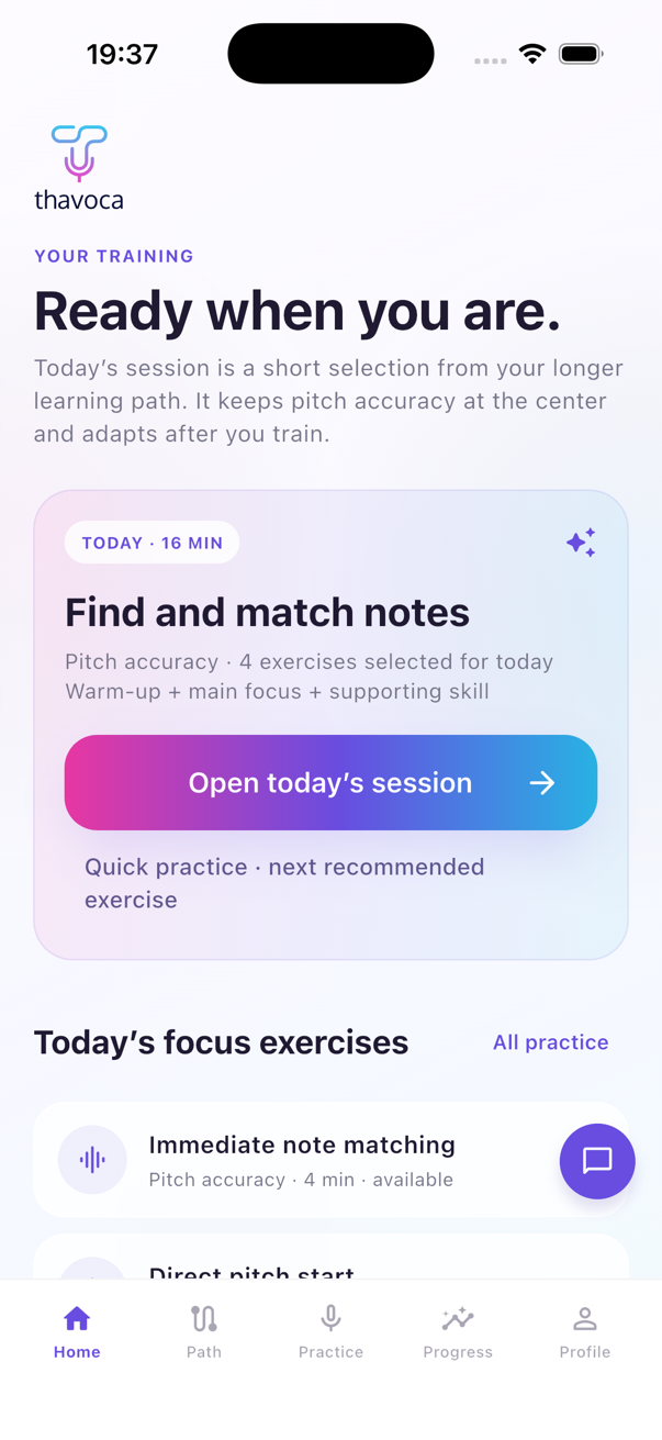 Today screen in the Thavoca app